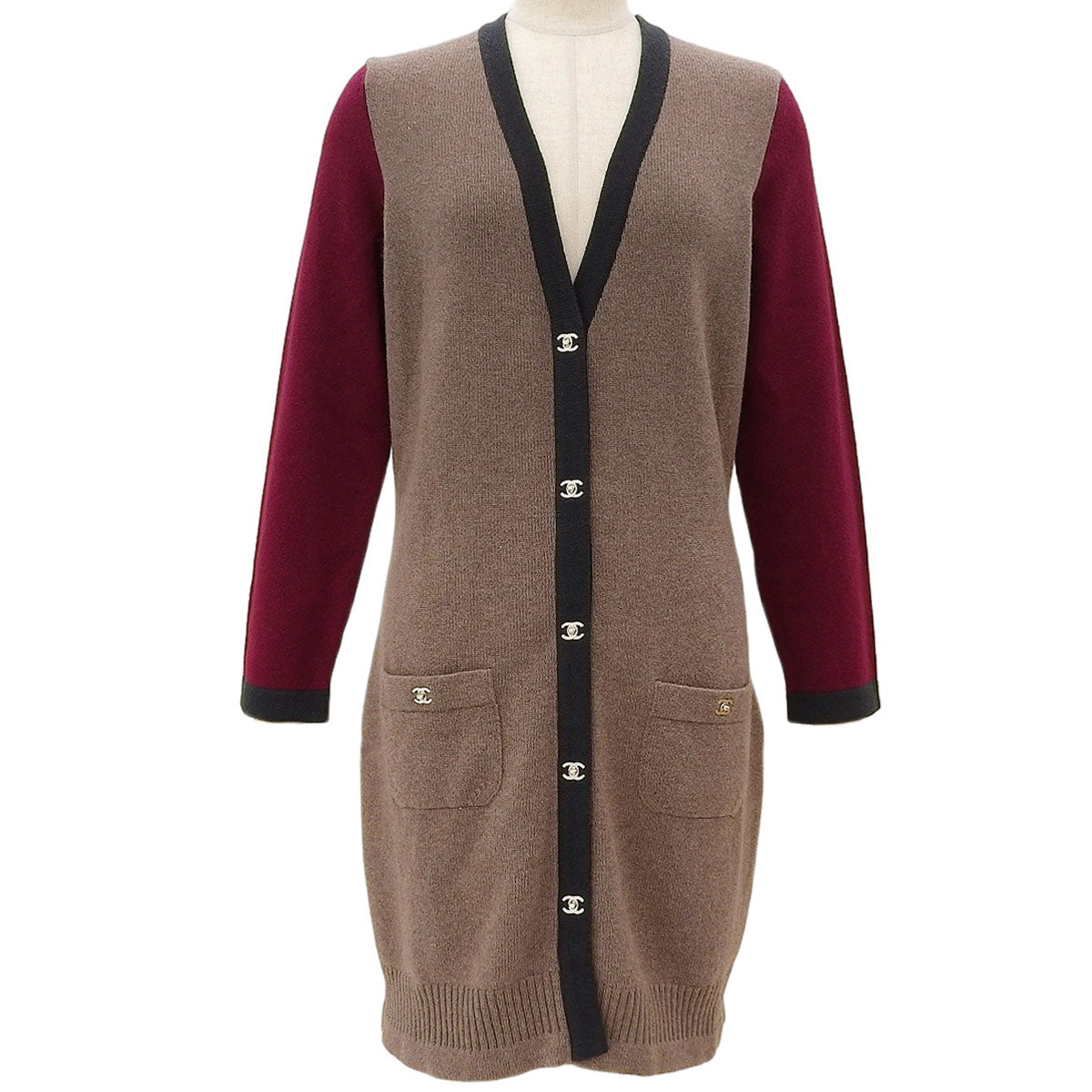 CC Turn-Lock Button Long Cardigan #40 Brown/Bordeaux
