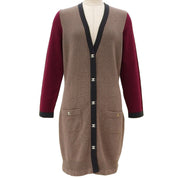 CC Turn-Lock Button Long Cardigan #40 Brown/Bordeaux