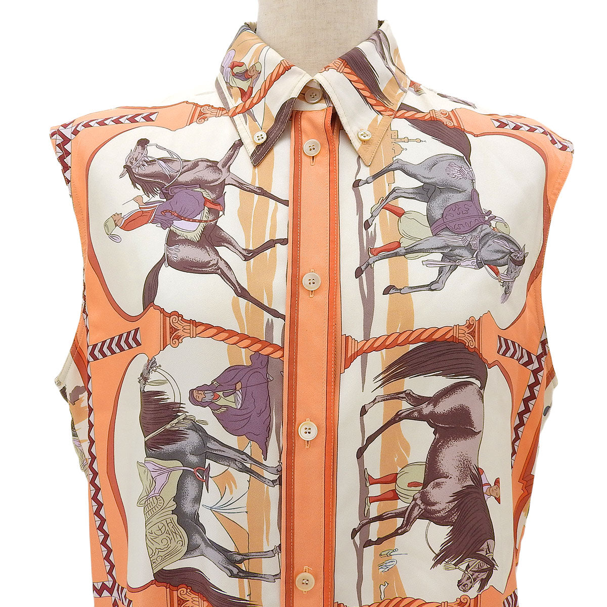 Arabian Horses Pattern Sleeveless Top #40 Beige/Orange