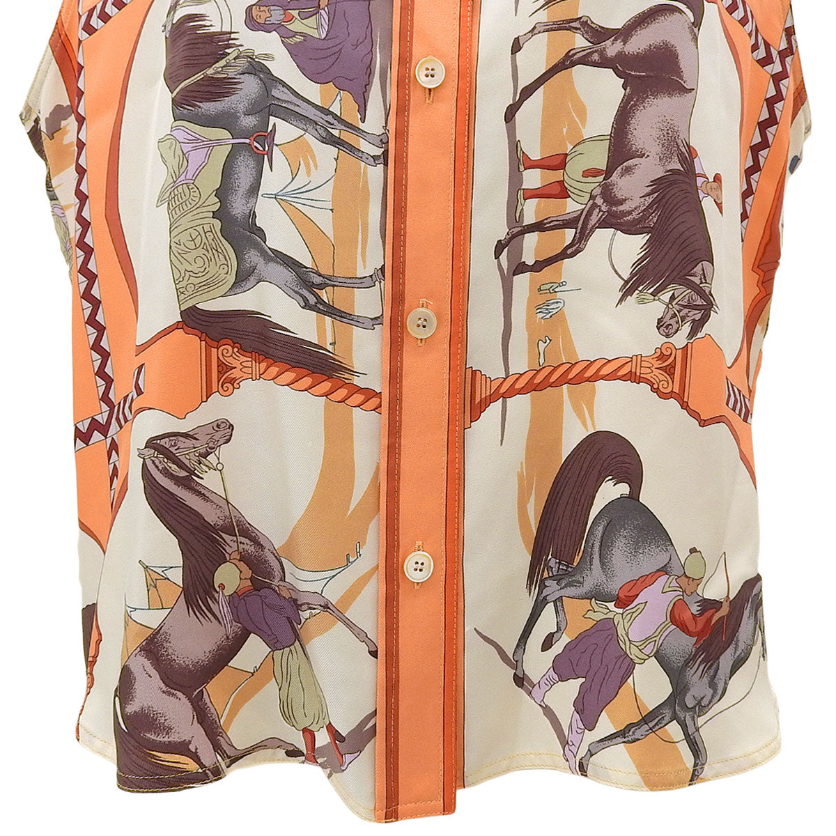Arabian Horses Pattern Sleeveless Top #40 Beige/Orange