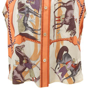 Arabian Horses Pattern Sleeveless Top #40 Beige/Orange