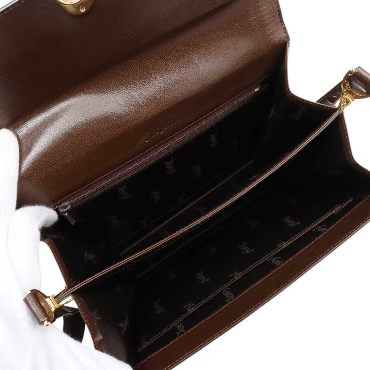 Lizard Logo Plate Shoulder Bag Brown