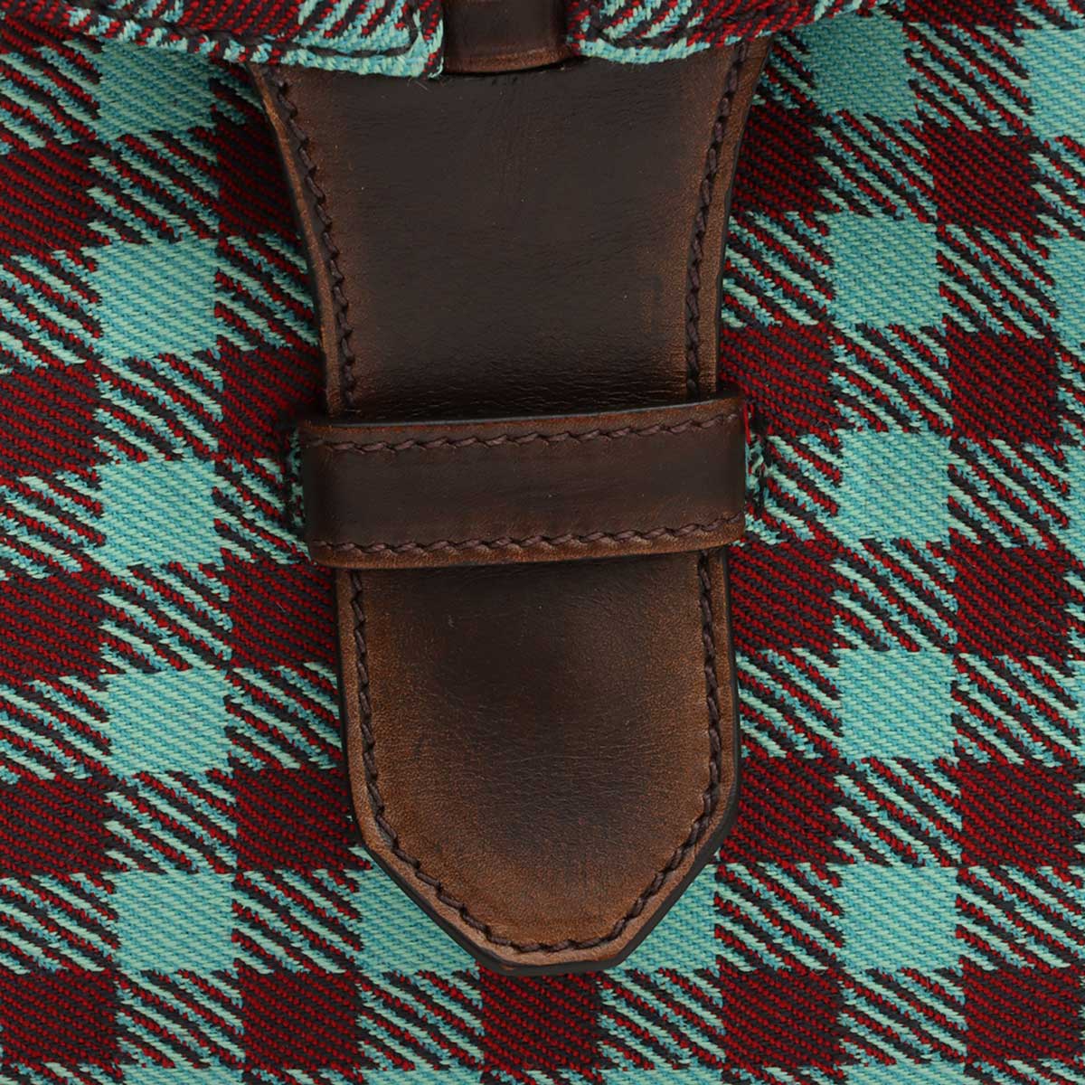 Block Check Pattern Logo Plate Boston Bag Mint Green/Brown