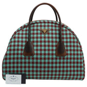 Block Check Pattern Logo Plate Boston Bag Mint Green/Brown