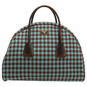 Block Check Pattern Logo Plate Boston Bag Mint Green/Brown