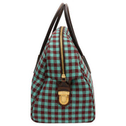 Block Check Pattern Logo Plate Boston Bag Mint Green/Brown