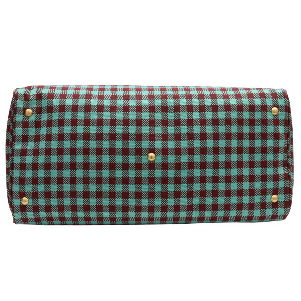 Block Check Pattern Logo Plate Boston Bag Mint Green/Brown