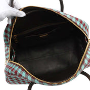 Block Check Pattern Logo Plate Boston Bag Mint Green/Brown