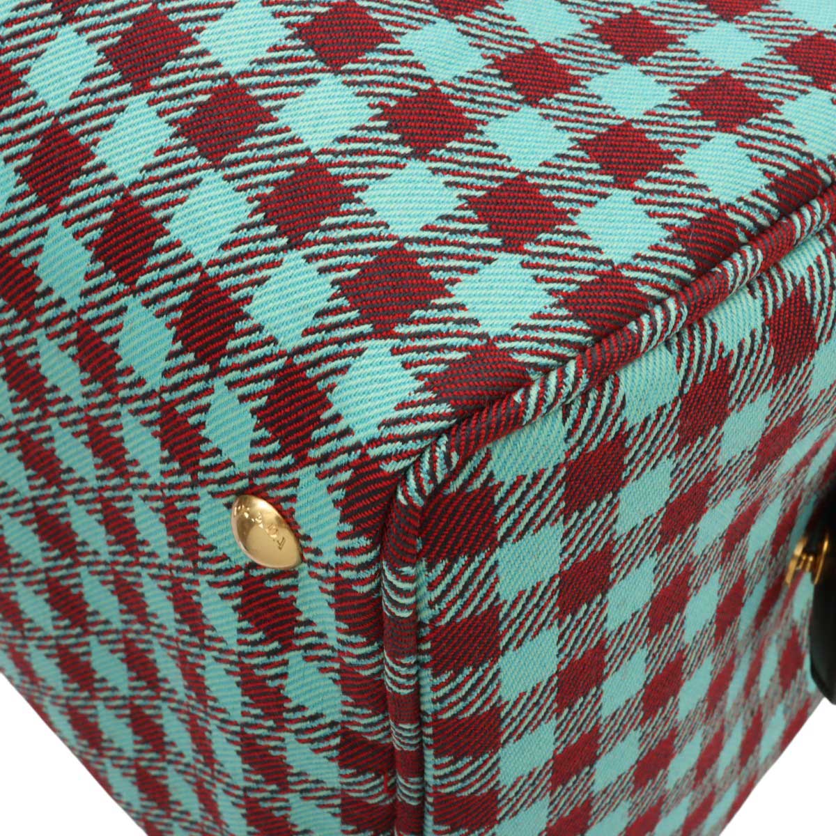 Block Check Pattern Logo Plate Boston Bag Mint Green/Brown
