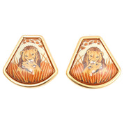 Lion Motif Enamel Earrings Gold