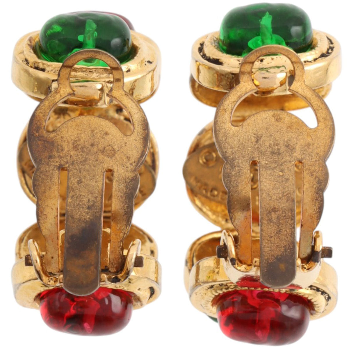 Gripoix Hoop Earrings Gold/Red/Green