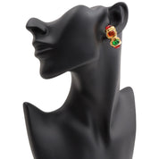 Gripoix Hoop Earrings Gold/Red/Green