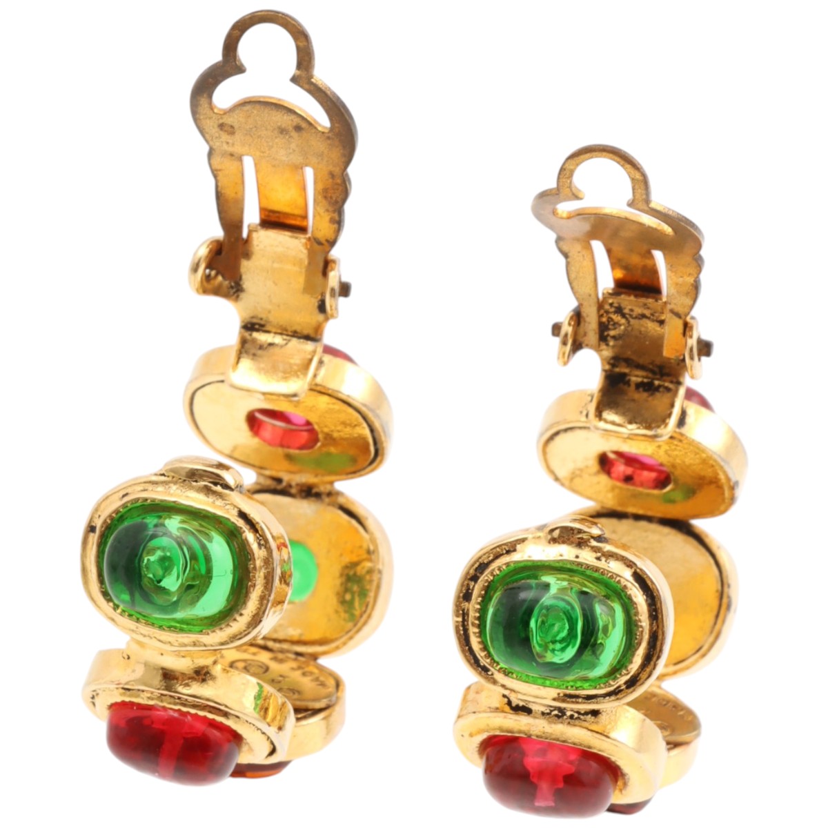 Gripoix Hoop Earrings Gold/Red/Green