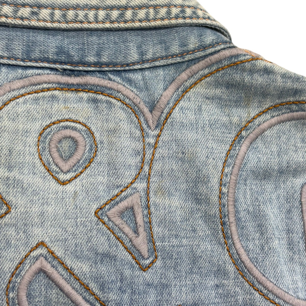 デニムバックロゴ刺繍長袖ジャケット #XS ブルー
