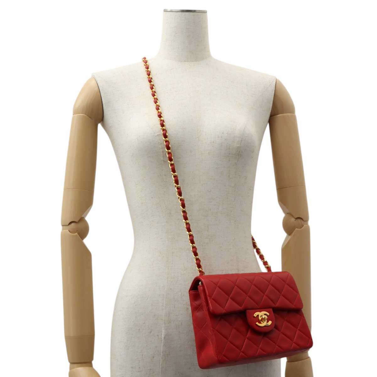 Around 1990 Made Classic Flap Chain Bag Mini Red