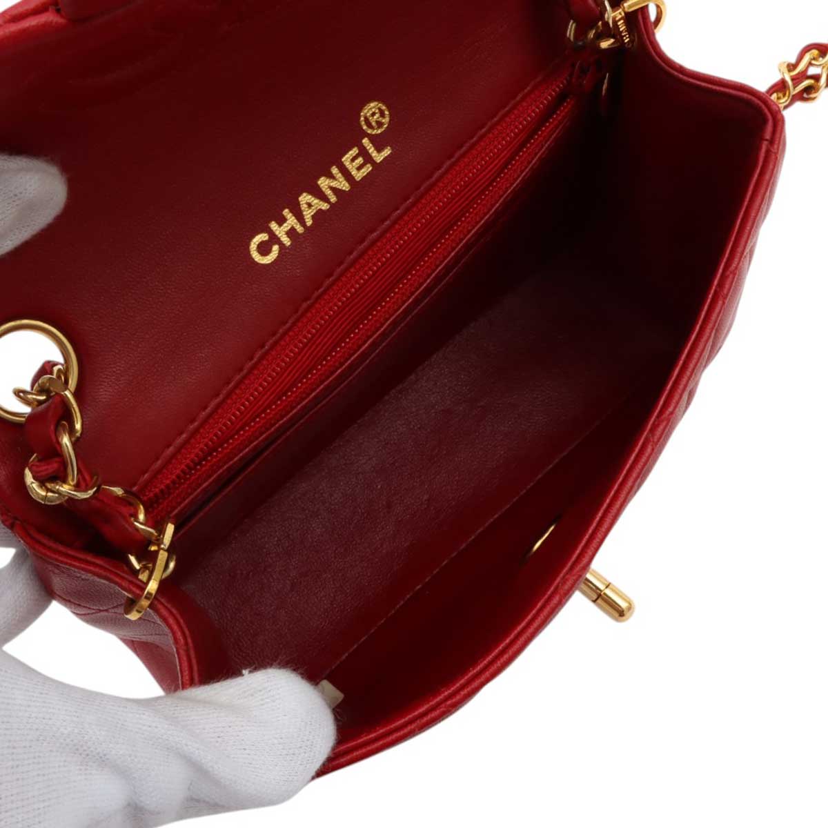 Around 1990 Made Classic Flap Chain Bag Mini Red