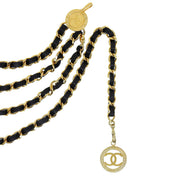 Round CC Mark Plate Chain Belt, Black/Gold