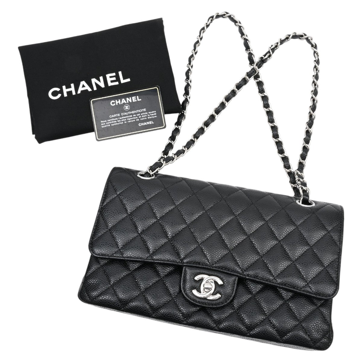 2017 Vintage Caviar Leather Classic Flap Chain Bag 25cm Black