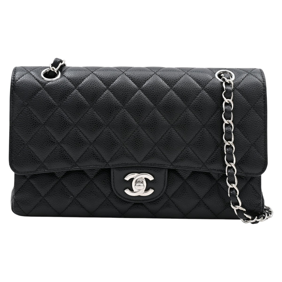 2017 Vintage Caviar Leather Classic Flap Chain Bag 25cm Black