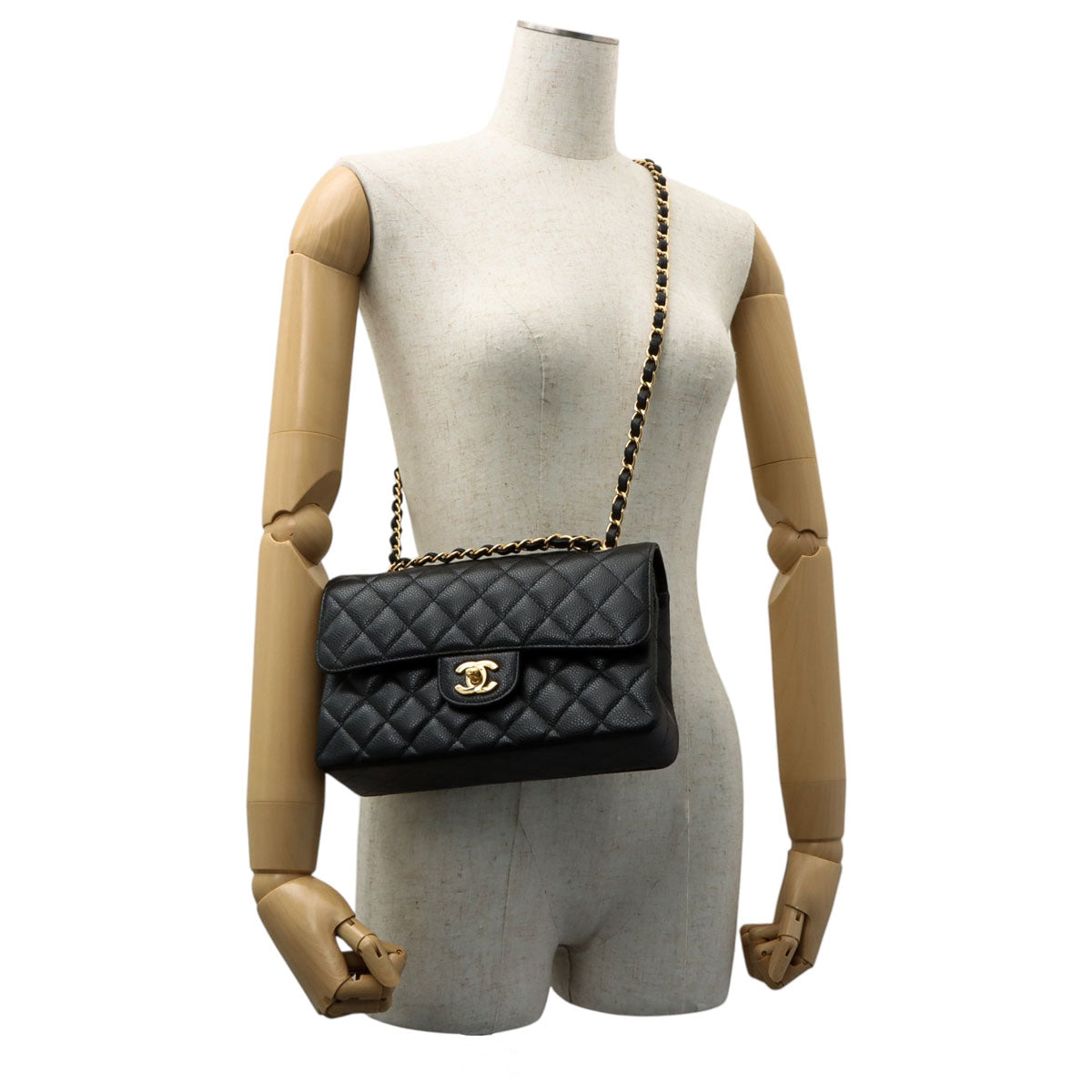 2019 Caviar Skin Classic Flap Chain Bag 25cm Black