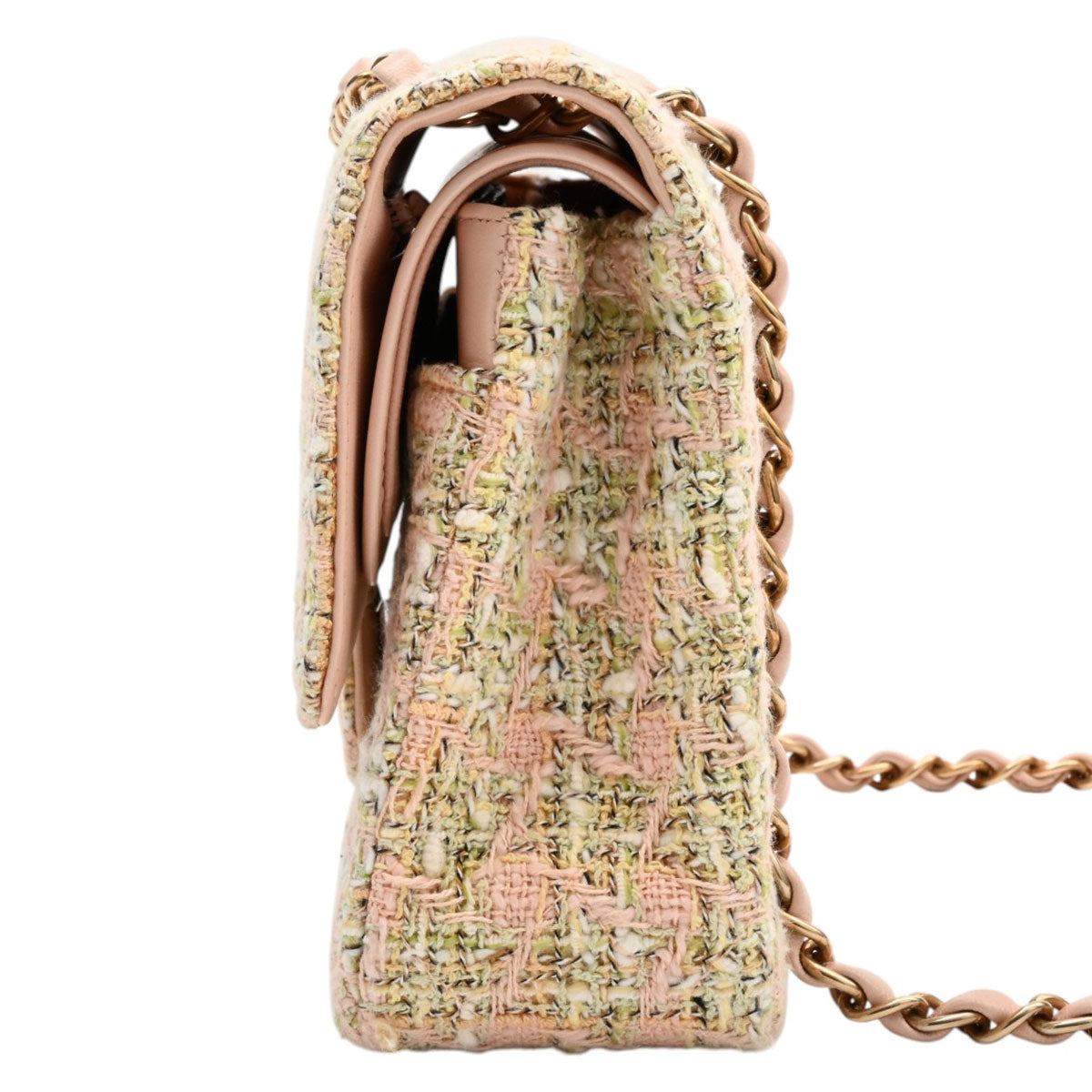 2005-era tweed classic flap chain bag 25cm, pink/green