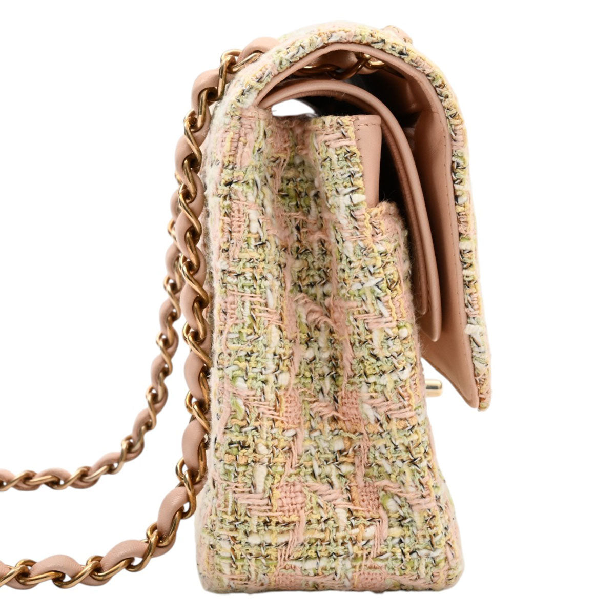 2005-era tweed classic flap chain bag 25cm, pink/green