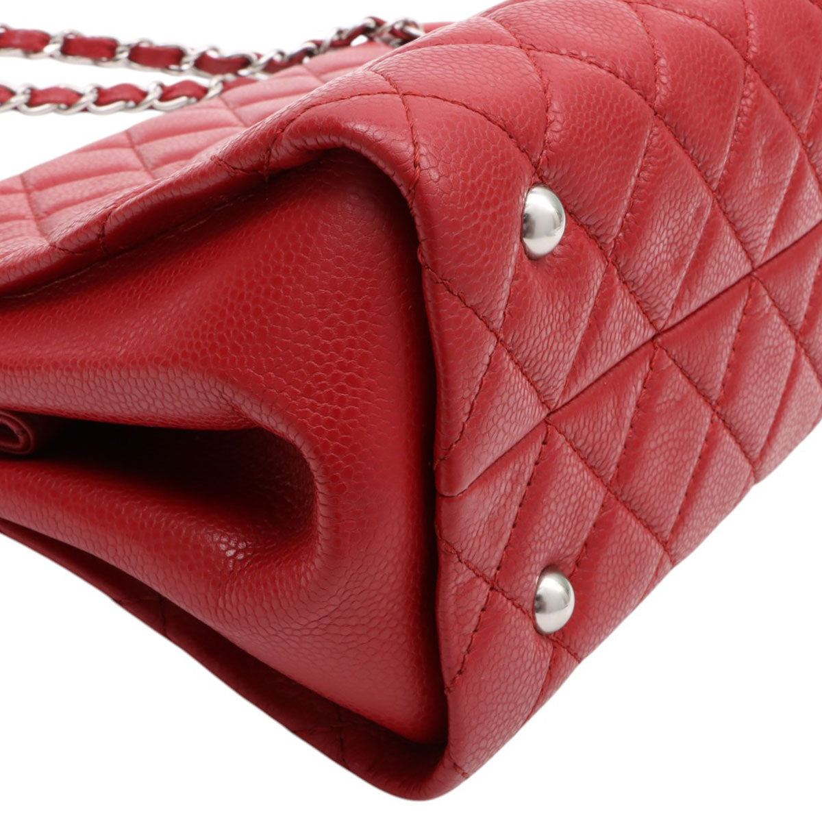 2017 circa Caviar Skin CC Mark Stitch Chain Tote Bag Red