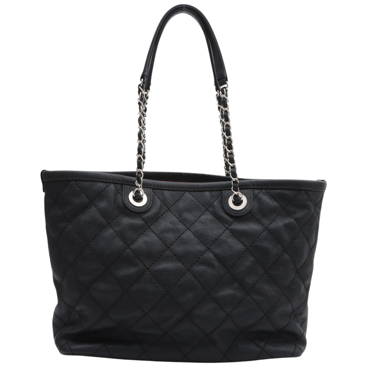 Circa 2014 Soft Caviar Skin CC Mark Stitch Chain Tote Bag Black