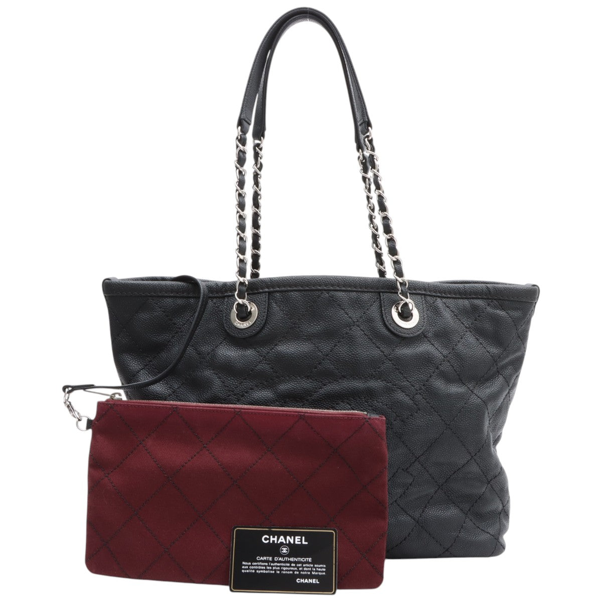 Circa 2014 Soft Caviar Skin CC Mark Stitch Chain Tote Bag Black