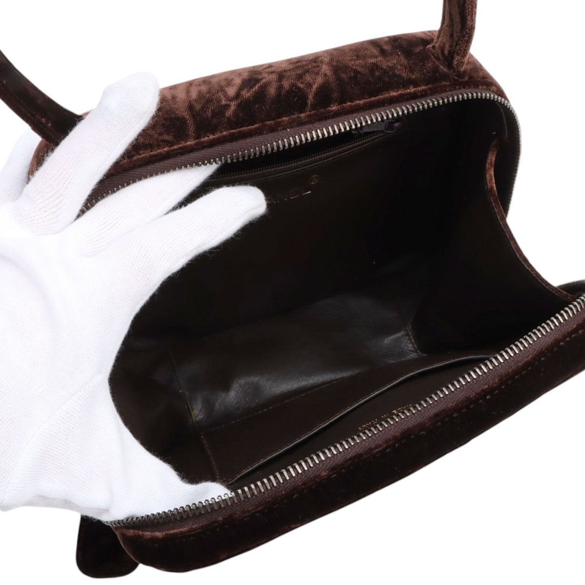 Circa 1998 Velour CC Mark Stitch Handbag Brown