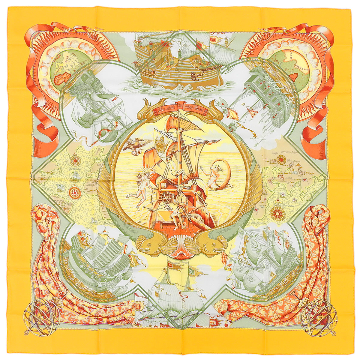 Carré 90 Au-dela des cinq Mers Scarf Orange/Multicolor