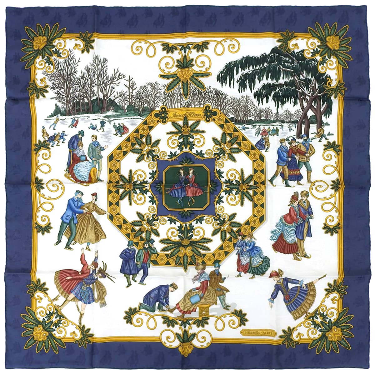Carré 90 Joies d'Hiver Scarf White/Navy/Multicolor