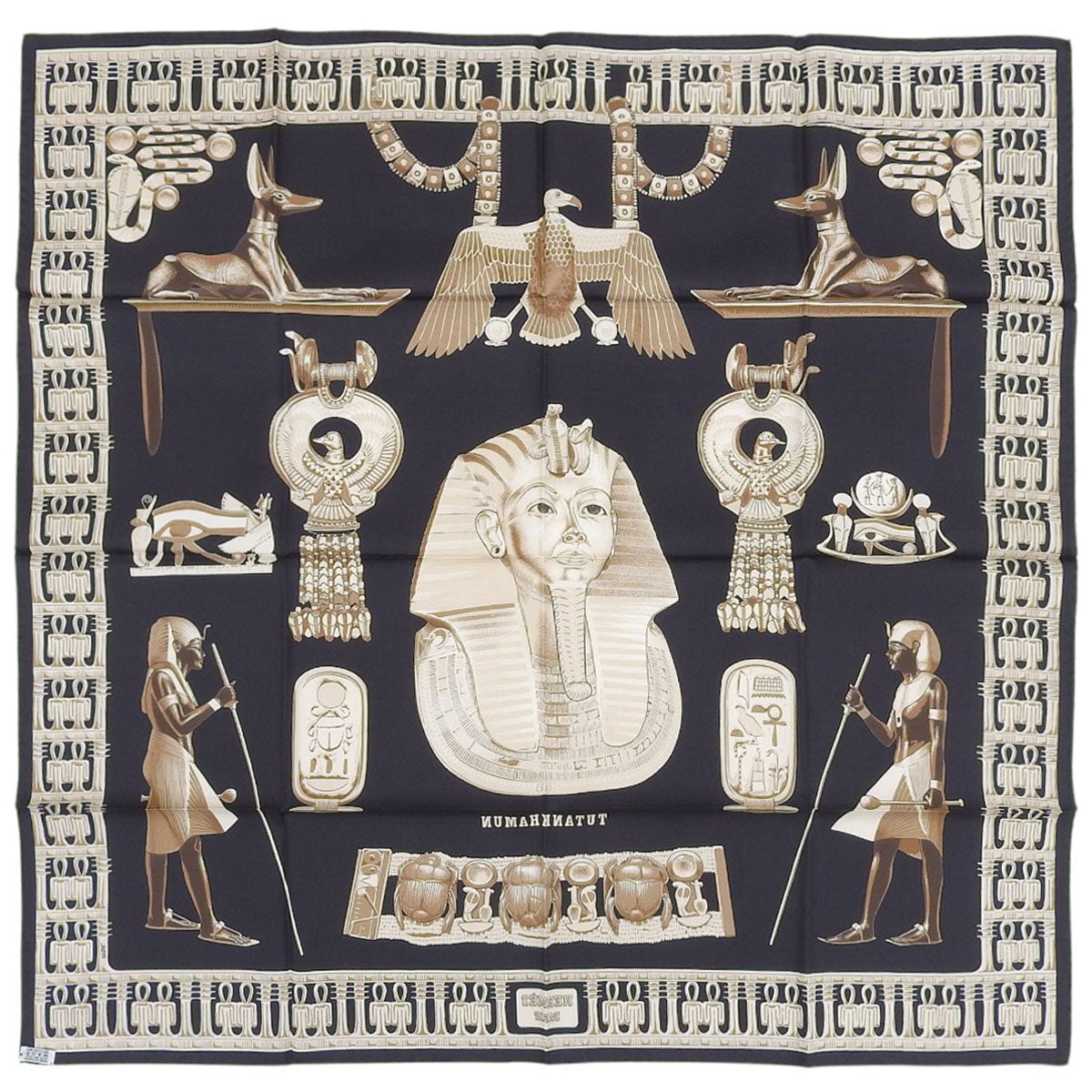 カレ90 TUTANKHAMUNスカーフ ブラック/ベージュ