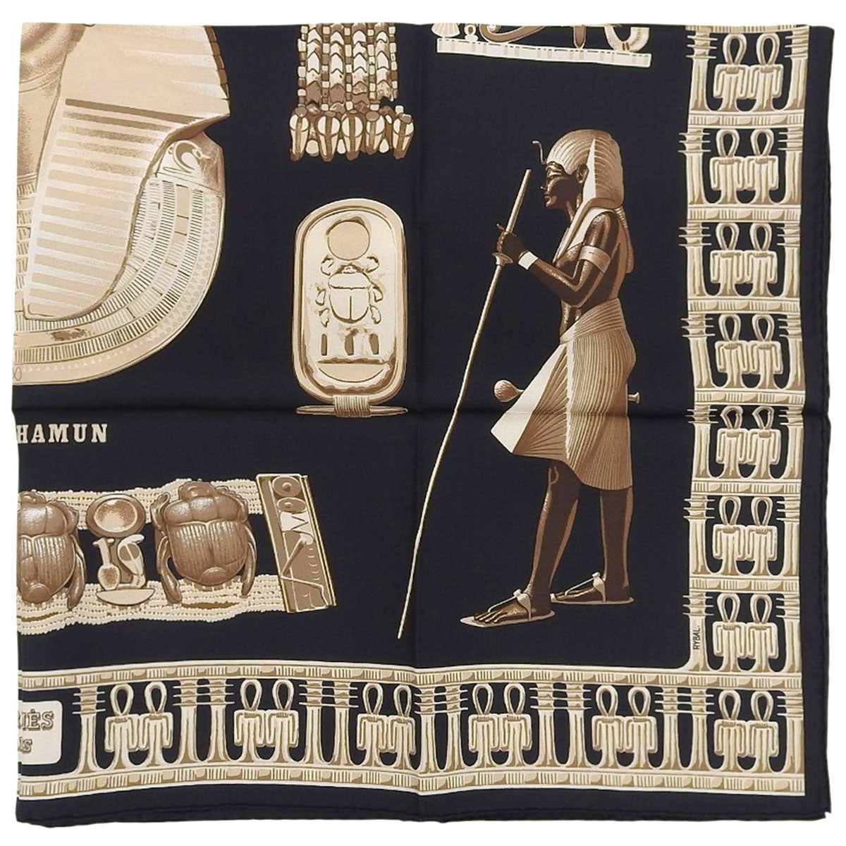 カレ90 TUTANKHAMUNスカーフ ブラック/ベージュ