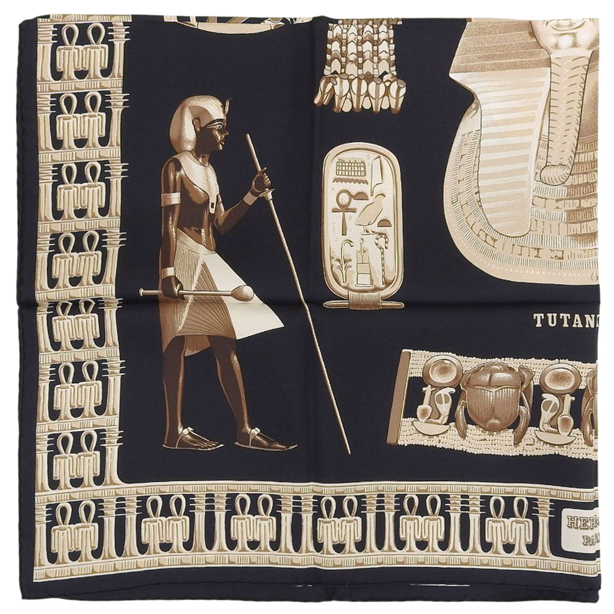 カレ90 TUTANKHAMUNスカーフ ブラック/ベージュ