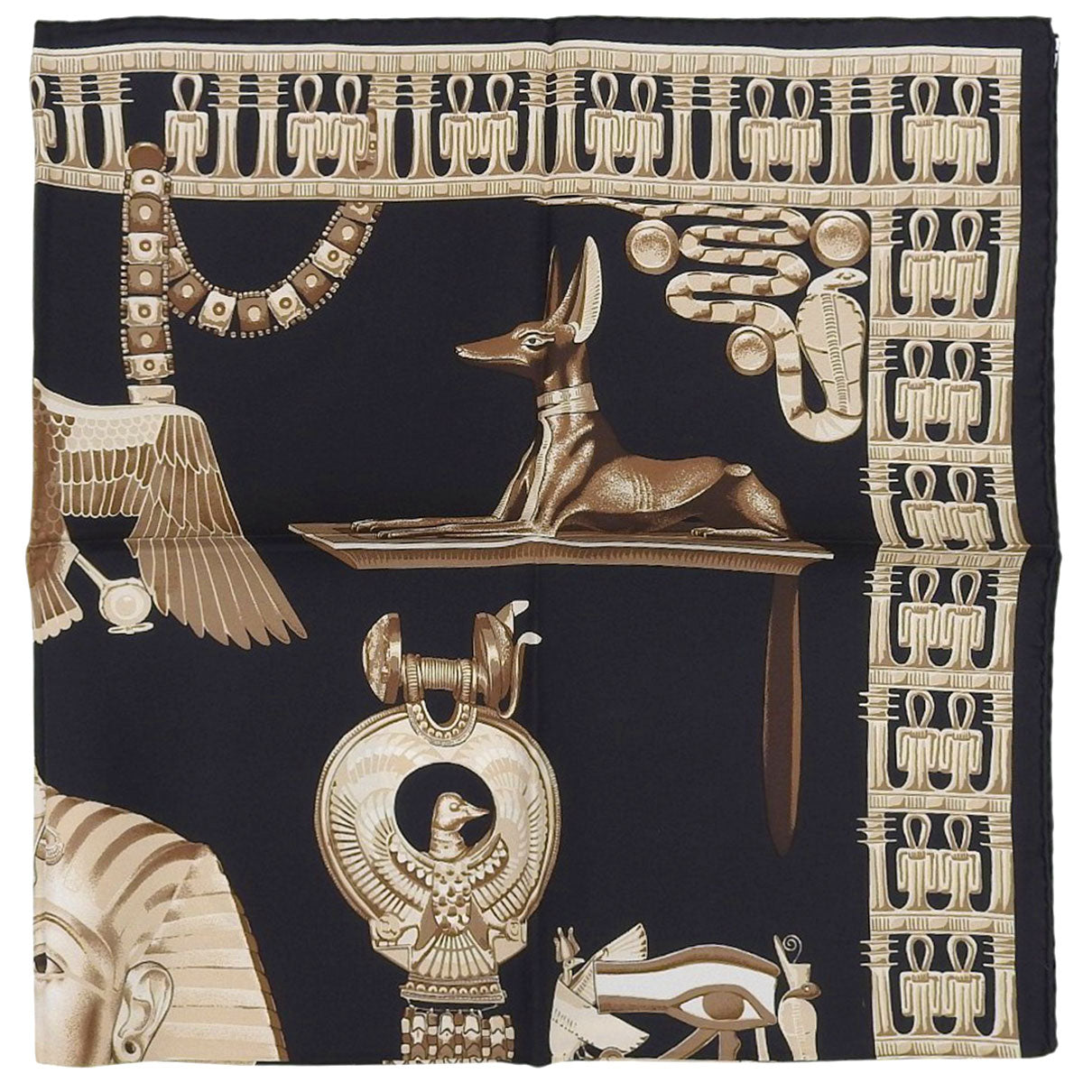 カレ90 TUTANKHAMUNスカーフ ブラック/ベージュ