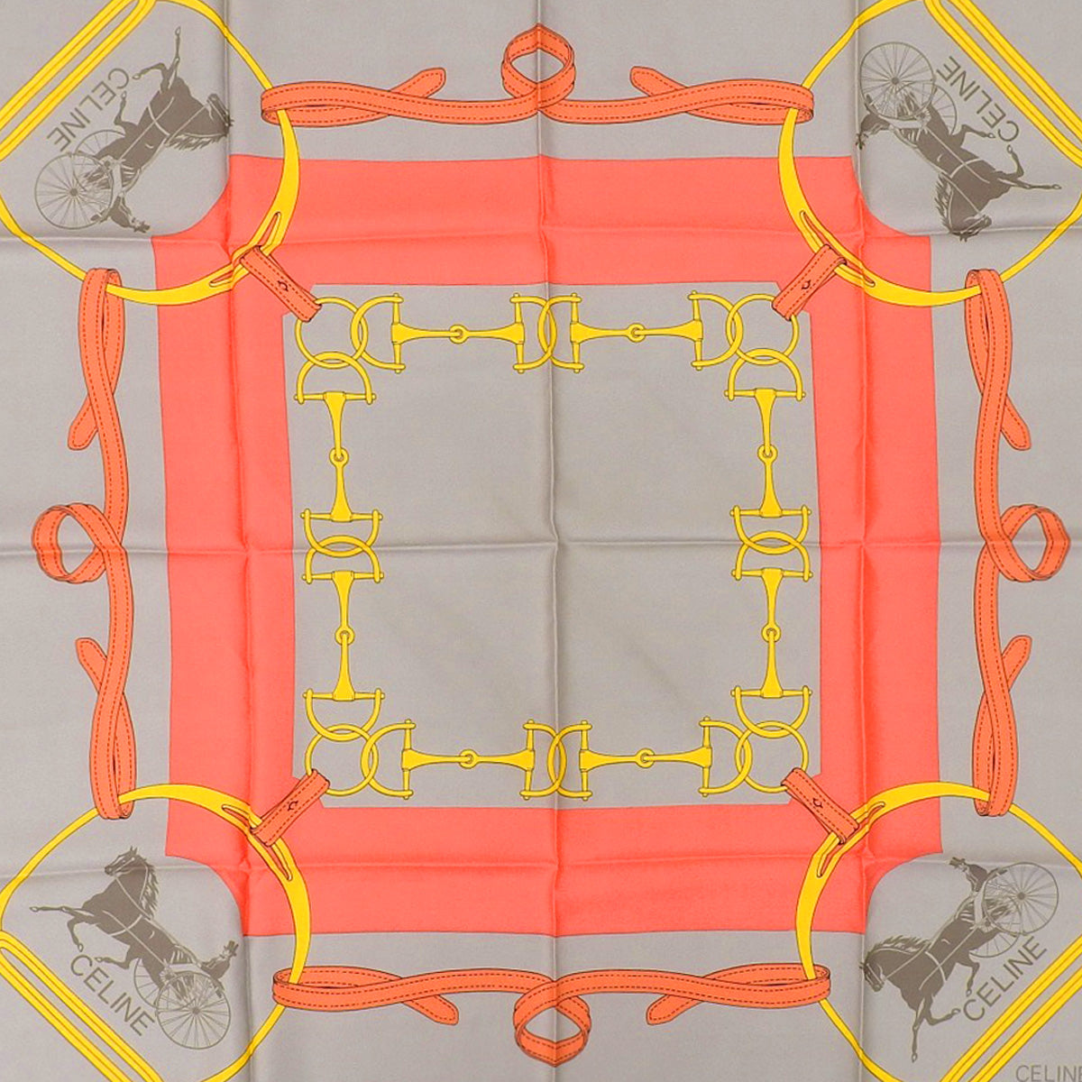Horse Carriage Pattern Scarf Gray/Red/Yellow