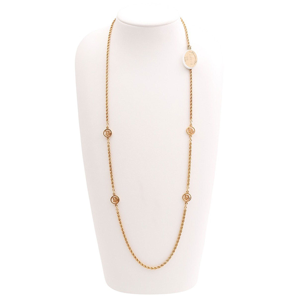Circle Logo Plate Long Necklace Gold