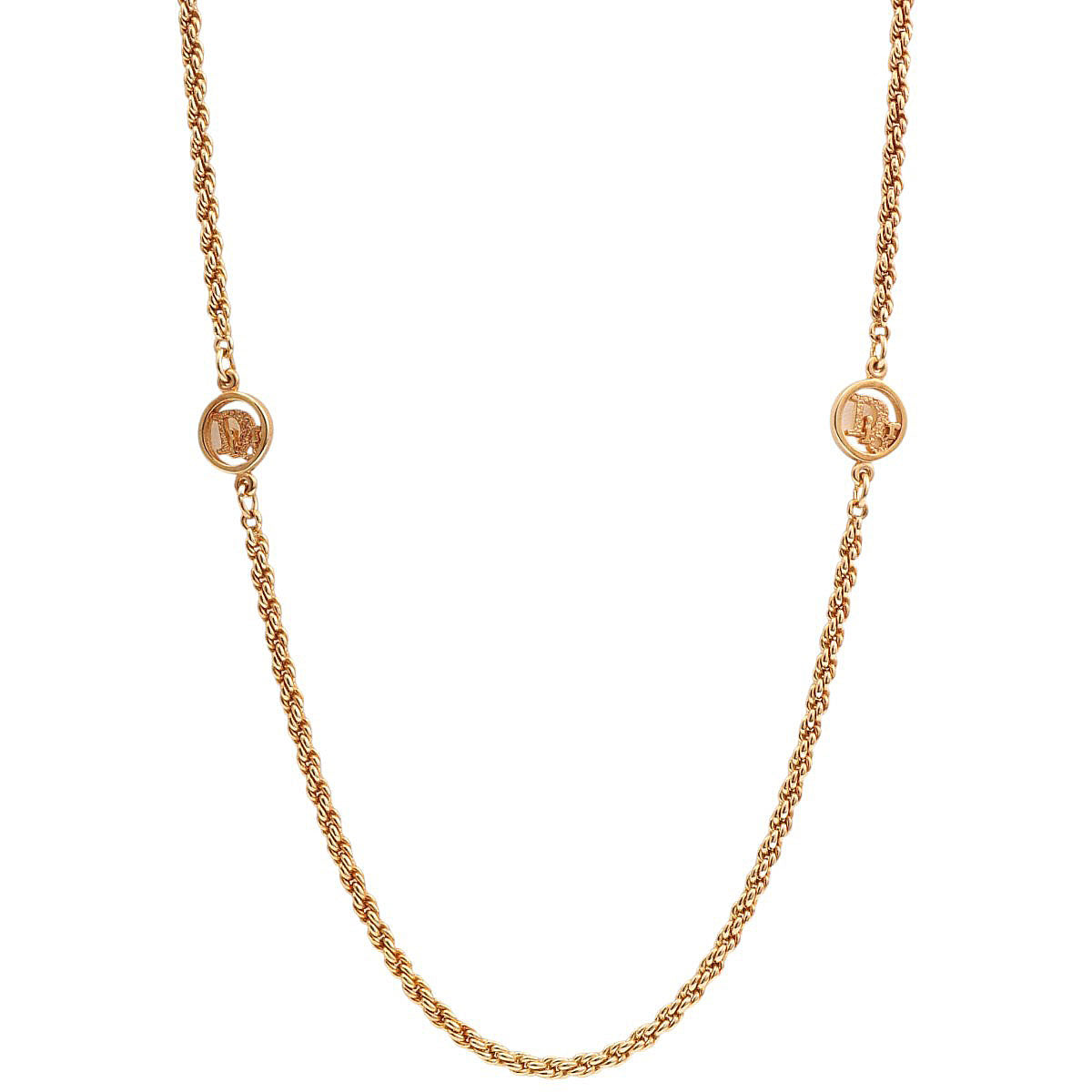 Circle Logo Plate Long Necklace Gold