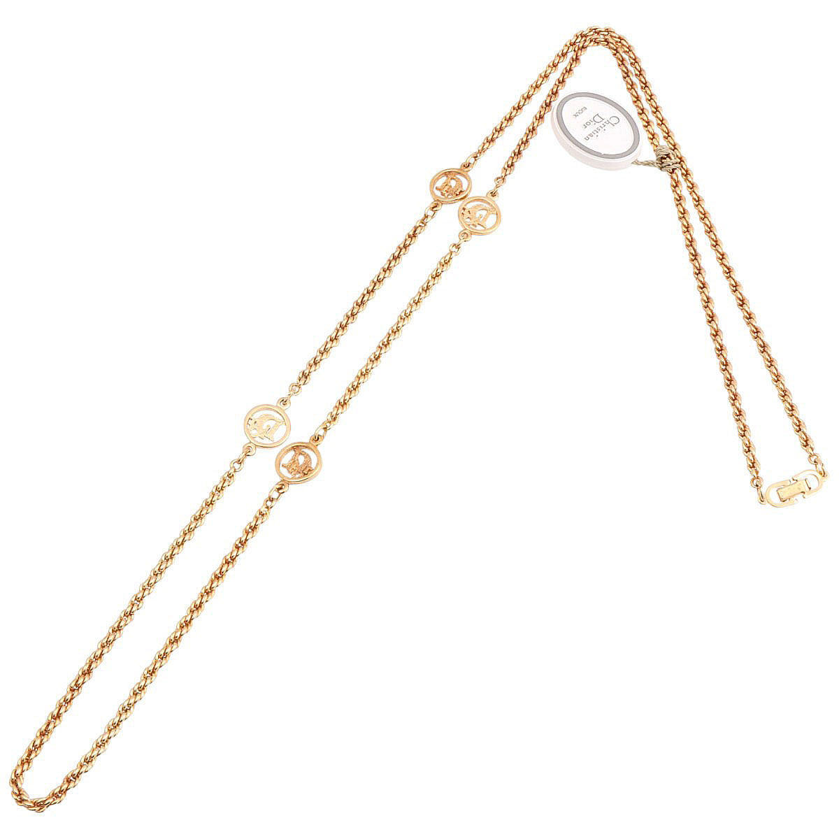 Circle Logo Plate Long Necklace Gold