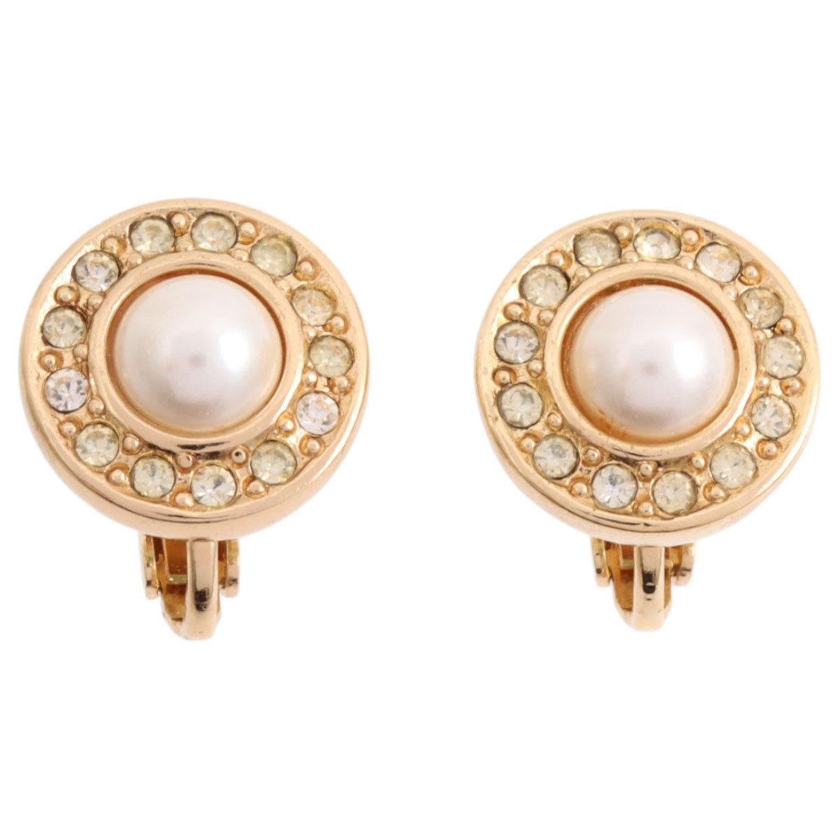 Rhinestone Pearl Round Earrings Gold