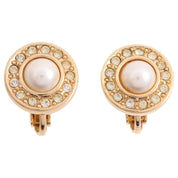 Rhinestone Pearl Round Earrings Gold