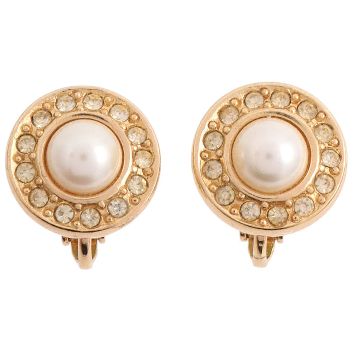 Rhinestone Pearl Round Earrings Gold