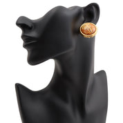 Lion Motif Enamel Earrings - Gold