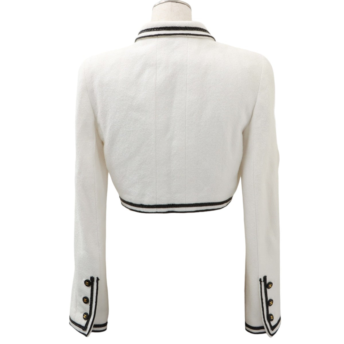 1995 Tweed CC Mark Button Cropped Jacket #38 White