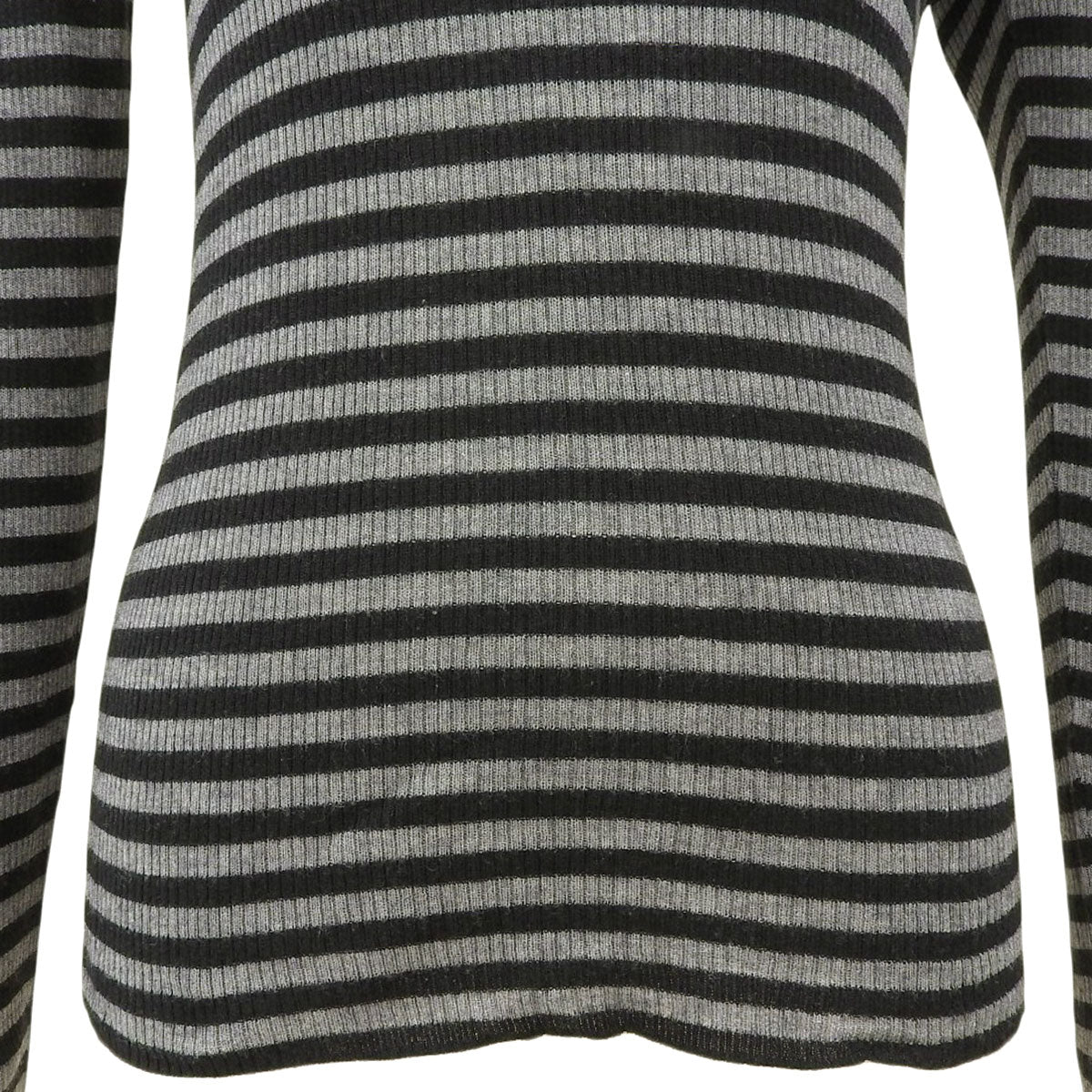 ロゴ刺繍ボーダーパターン長袖ニットトップス #2 ブラック/グレー