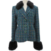 Tweed Faux Fur Combination Jacket #36 Green/Multi-color