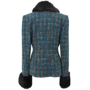 Tweed Faux Fur Combination Jacket #36 Green/Multi-color