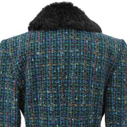 Tweed Faux Fur Combination Jacket #36 Green/Multi-color