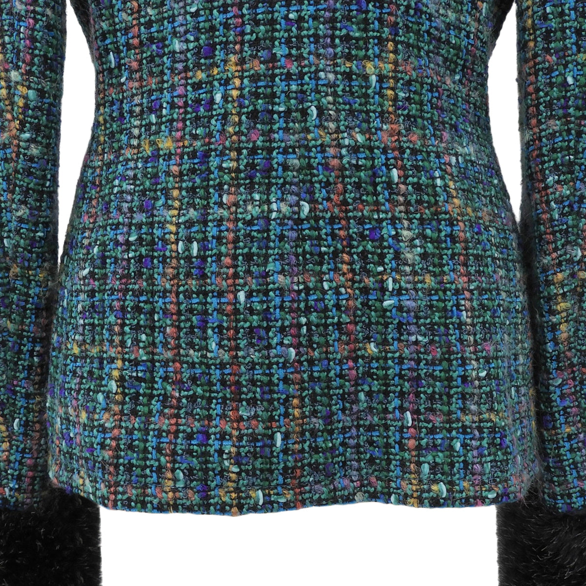 Tweed Faux Fur Combination Jacket #36 Green/Multi-color